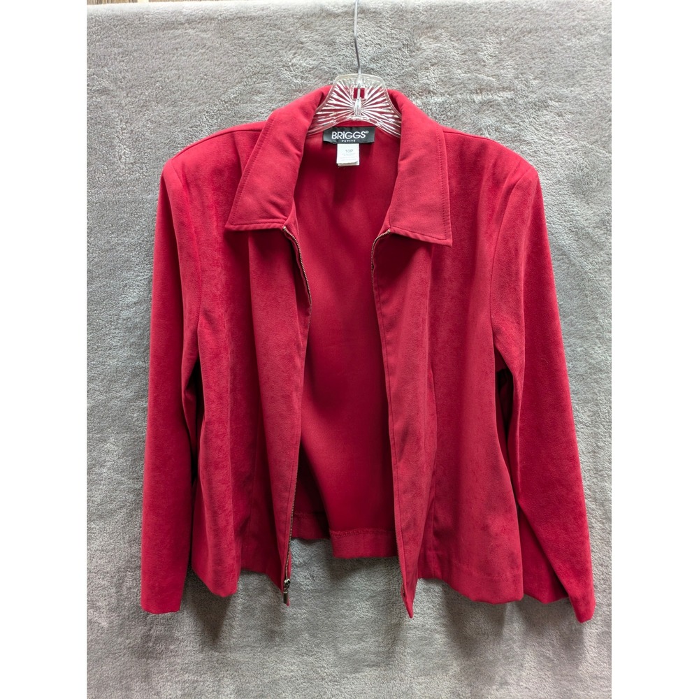 Classic Faux Suede Full Zip Jacket Womens 10 Petite Red Minimalist‎